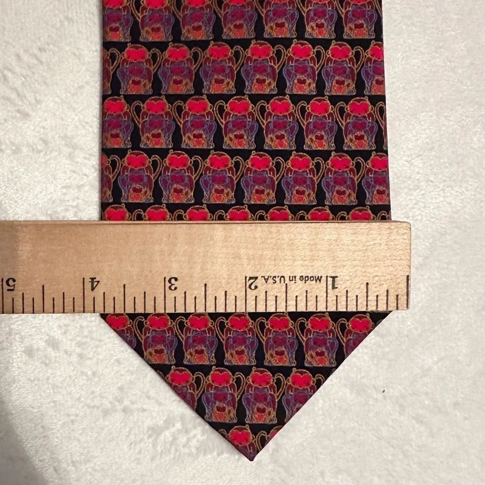 Mag Mouch London 100% Silk Mens Neck Tie Monkeys Red Black Vibrant Colorful